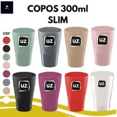 KIT Copos Plástico Slim 300ml UZ. com 4 unid., 6 unid. ou 12 unid.