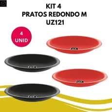 Kit 4 Pratos Fundos Redondo M Resistente Servir Lanche Sobremesa Refeições Restaurante UZ121 - Cores