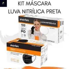 KIT LUVA NITRÍLICA E MÁSCARA TRIPLA PROTEÇÃO - PRETA