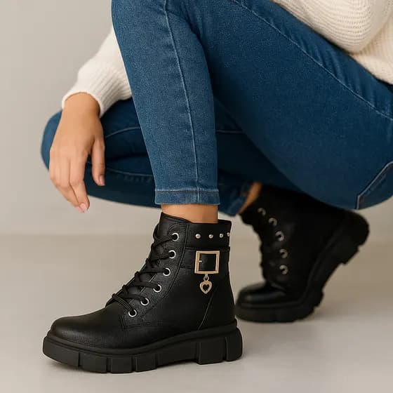 Bota Infantil Coturno infantil Menina Lily kids Preto