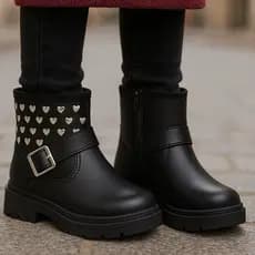 Bota Coturno Infantil Menina Cano Baixo Sola Tratorada Estilosa Detalhe Fivela Confortável