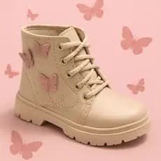 Bota infantil Coturno infantil Menina Lily kids Rosê Com ziper tratorada confortável.