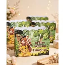 Sacolinha Personalizada Aniversário Infantil | Qualquer Tema | Com Nome | Lembrancinha | Rei Leão | Montada