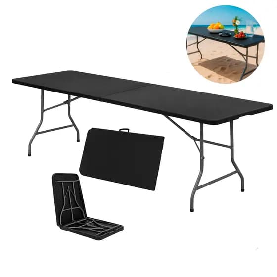 Mesa Dobrável Portátil 180x70cm Com Alça Cor Preto Ideal para Camping Praia Viagens Domus Vita