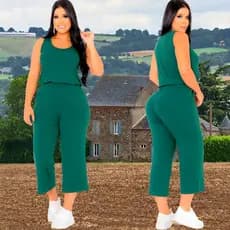 Conjunto Feminino Regata e Calca Pantacourt Acinturato Viscolycra Max Saruel Bolsos Laterais