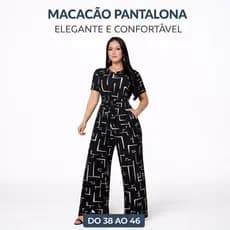 Macacão Pantalona Feminino Longo Elegante Manga Curta Confortavel 38 ao 46
