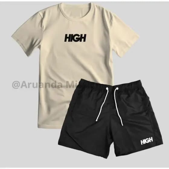 Camisa Masculina Algodão Short Tactel Masculino Camiseta Básica Bermuda Mauricinho