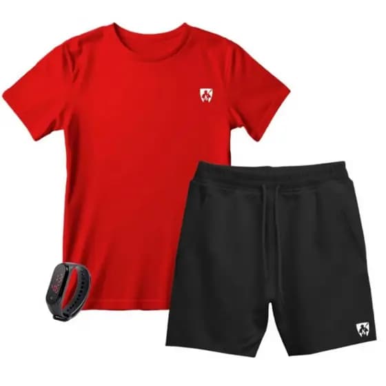 Kit Camiseta Masculina Algodão Camisa Short Moletom Bermuda Moletinho + Relógio