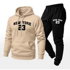 Conjunto Blusa de Frio Masculina Canguru Calça Moletom Algodão Casaco Masculino Com Capuz