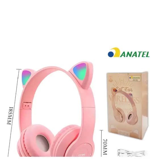 Fones de ouvido de gato com LED sem fio Bluetooth para gatinhos anjgg