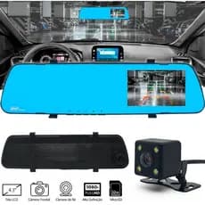 Câmera De Ré + Frontal C/ Gravação + Espelho Retrovisor Lcd