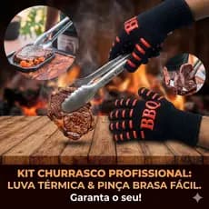KIT Pegador Inox 40Cm, Pinça para Alimentos, Salada, Churrasco Profissional  Cabo Longo Brasa Fácil+01 Luva Térmica284°c