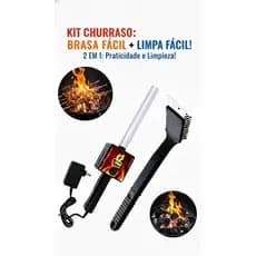 Kit Brasa Fácil soprador para churrasqueira + escova para limpeza da grelha