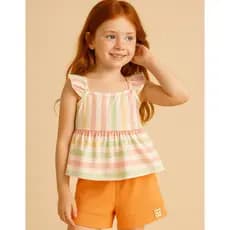 Conjunto Blusa de Alça Sublimada + Shorts Moletinho com Aplique