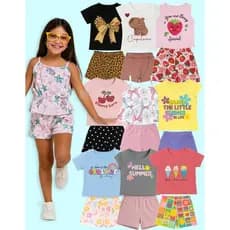 Kit 8 Peças 4 Blusas e 4 Shorts Infantil Menina Roupa Infantil Feminina Verão