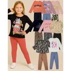 Kit 5 Conjuntos Meia Estação Menina – 5 Blusas + 5 Leggings – Roupa Infantil Feminina