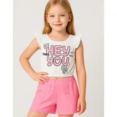 Conjunto infantil feminino meia malha/moletinho hey you