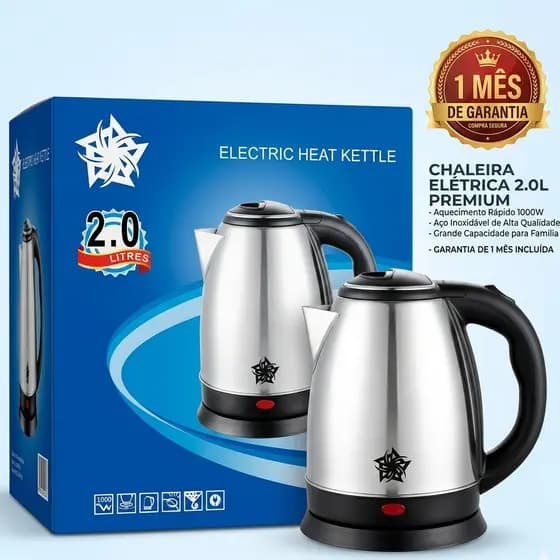 Chaleira Jarra Elétrica 110v 2L 800w Inox Prateada Cozinha - Promoção Envio Imediato até 13h