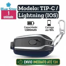 Chaveiro Emergencial Mini Power Bank Para Celular  Carregador 1500mAh - PROMOÇÃO NATAL