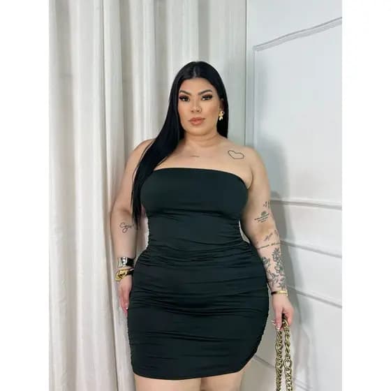 Vestido Plus Size Tomara que Caia Franzido em Tecido Suplex – Elegante e Confortável