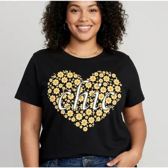 Camiseta T-shirt Plus Size Feminina Estampa Margaridas "Chic" Estilosa 31.1