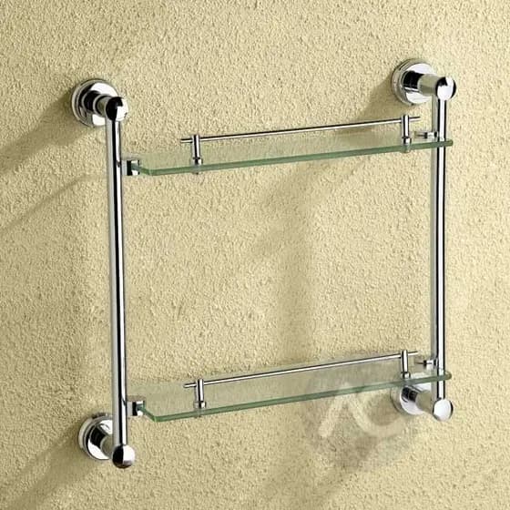Porta Shampoo em Metal Cromado com Prateleira de Vidro Grande