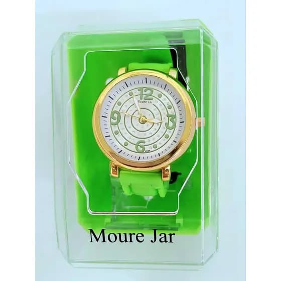 Relógio Feminino Mourejar com pulseira de borracha verde e mostrador branco com número verde