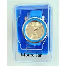 Relógio Feminino Mourejar com pulseira de borracha azul e mostrador dourado