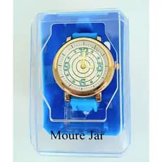 Relógio Feminino Mourejar com pulseira de borracha azul e mostrador branco com números em azul