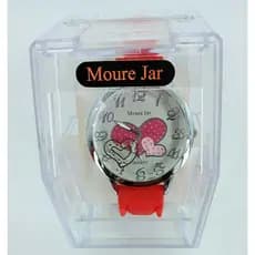 Relógio Feminino Mourejar com pulseira de borracha vermelho e mostrador branco com coração em vermelho com brilhantes