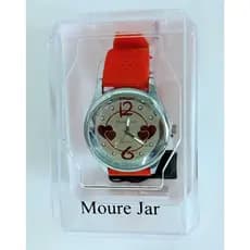 Relógio Feminino Mourejar com pulseira de borracha vermelho e mostrador prata com corações vermelhos