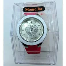 Relógio Feminino Mourejar com pulseira de borracha vermelha com coração e ponteiros com brilhantes