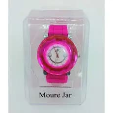 Relógio Feminino Mourejar com pulseira de borracha rosa e mostrador prata