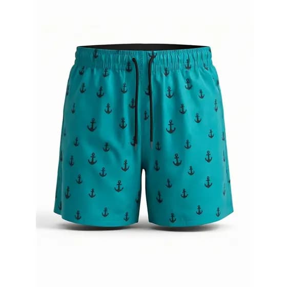 Bermudas Masculinas Shorts Seca Rápido  Surf Estampada Praia Tactel  Adulto Shorts âncora