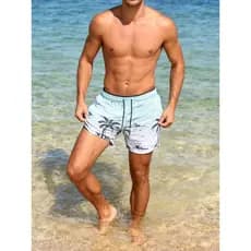 Bermudas coqueiro Masculinas Shorts Seca Rápido Surf Estampada Praia Tactel  Adulto  Shorts