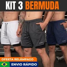 kit 3 Shorts 2 em 1 masculino academia linha kaizen premium bermuda masculina com bolso laterais e internos