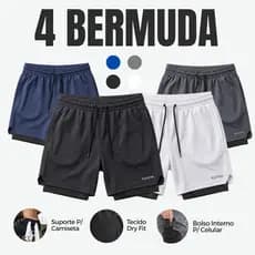 KIT 4  shorts masculino 2 em 1 para academia e corrida bermuda dupla academia esporte fitnes