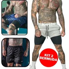 kit 2 Shorts 2 em 1 kaizen sports para treinar bermuda dupla  fitnes esporte fitnes