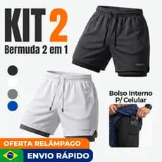 kit 2 bermudas academia shorts 2 em 1  para treinar esporte fitnes