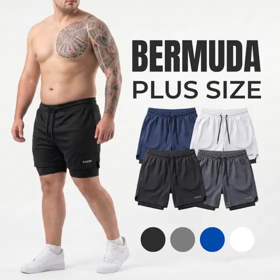 Bermuda 2 em 1 lisa  plus size g1 g2 g3 shorts camada dupla com compressão