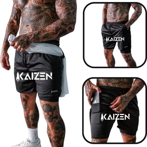 Bermuda academia masculina kaizen sports 2 em 1 com  Proteçao uv sports