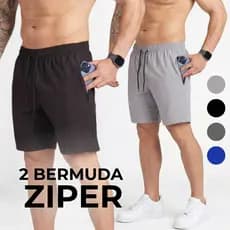 KIT 2 BERMUDAS TACTEL COM ZIPER  MASCULINA  TACTEL COM ELASTANO Para Academia e corrridas