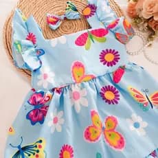 Vestido  Infantil   Estampado Menina Casual  Festa + Laço De Cabelo