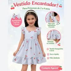 Vestido Infantil Rodado Menina EstampadoCom Babado e Alcinha 2 a 4 Anos Tendência Verão 2026