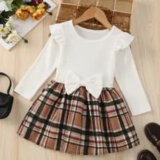 Vestido Infantil Menina Inverno Estilo Blogueirinha Chic Menina Look Elegante e Moderno Manga Longa Inverno Xadrez