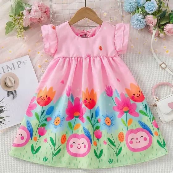 Vestido Infantil Verão Menina Luxo Estampado Premium Blogueirinha Festa Vestido de Menina