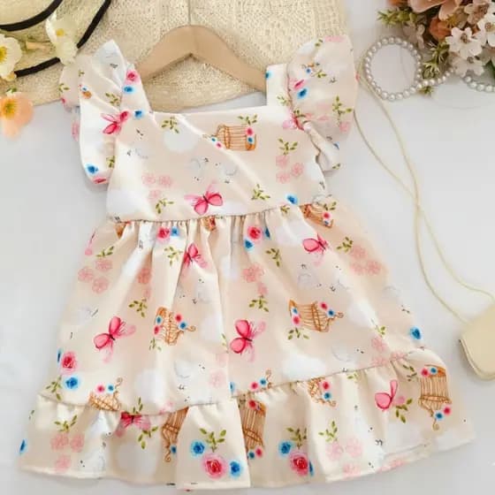 Vestido infantil Estampado Verão Vestido menina Festa Confortavel Criança