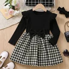 Vestido Infantil Inverno Menina Lindo e Elegante Manga Longa 1 a 4 Anos Estiloso com Laço e Forro