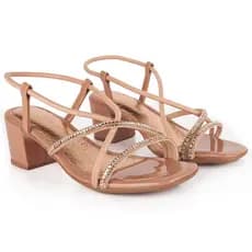 Sandália Feminina de Salto baixo Bloco Grosso 6cm Tiras Finas Cruzadas Strass Brilho Moda Conforto