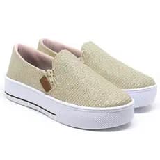 Tênis Feminino Casual Iate Glitter Confortável Slip On Antiderrapante Calce Fácil